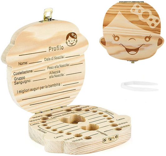 LOVE BABY dřevěná krabička na uchovávání mléčných zubů ITALSKÝ JAZYK