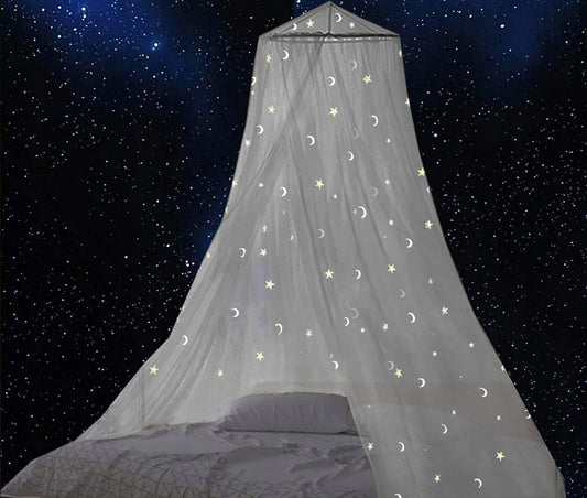 GLOW BED moskytiéra na postýlku, baldachýn se svítícími hvězdičkami