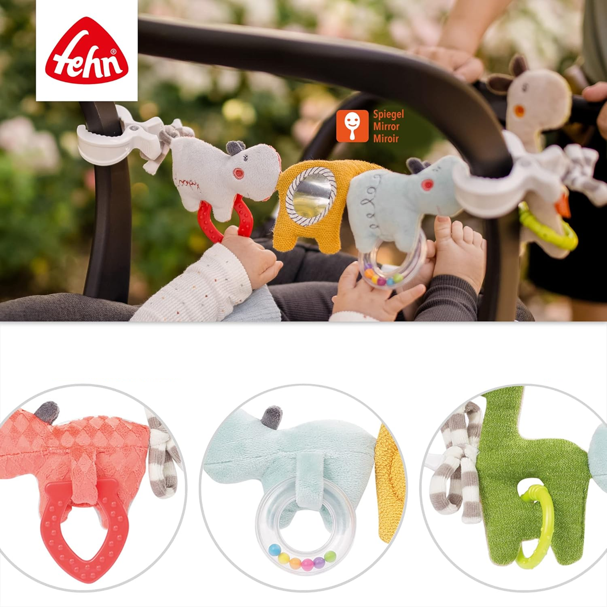 FEHN řetízek závěsný na kočárek, postýlku, autosedačku LOOPY & LOTTA 55 cm