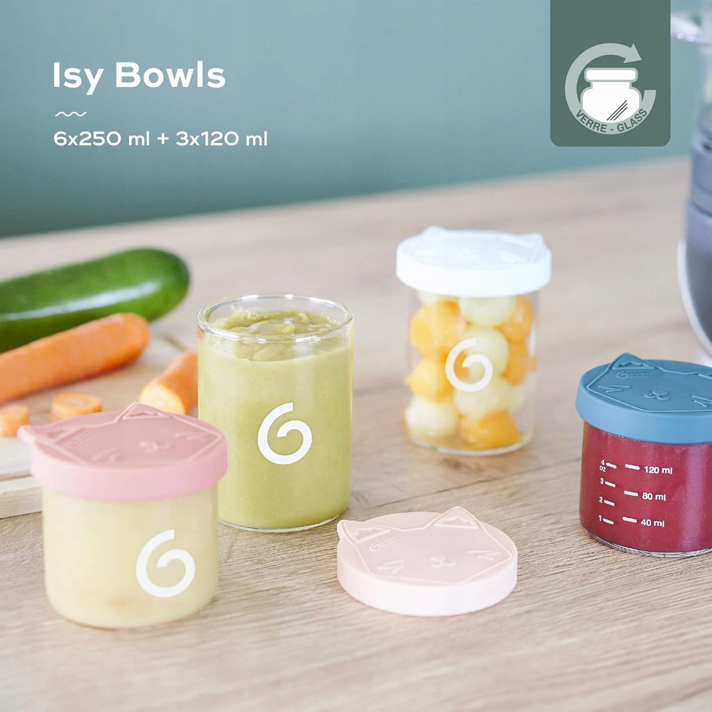BABYMOOV ISY BOWLS recipiente din STICLĂ 6x250 3x120