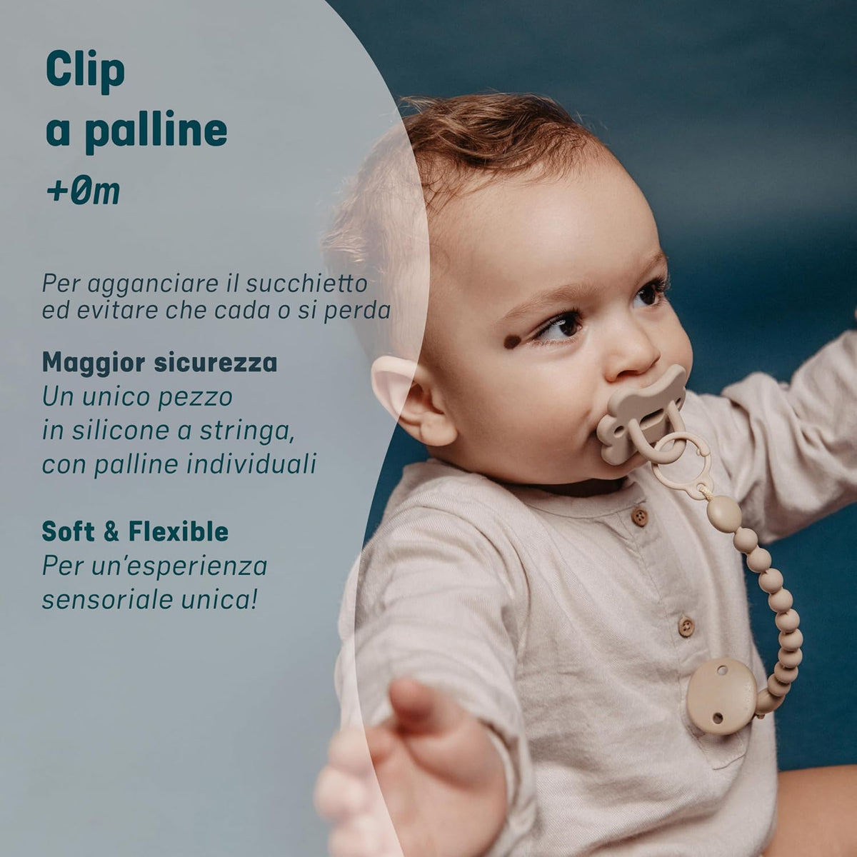 SUAVINEX Colour Essence silicone pacifier clip with strap – product image 3