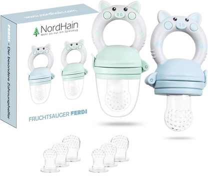 NORDHAIN podavač dudlíku na ovoce pro děti 3-12m 2 kusy 6 náustků
