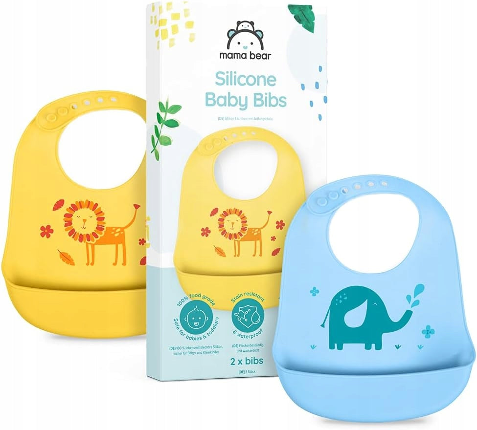 MAMA BEAR silikonové bryndáčky s kapsami x2
