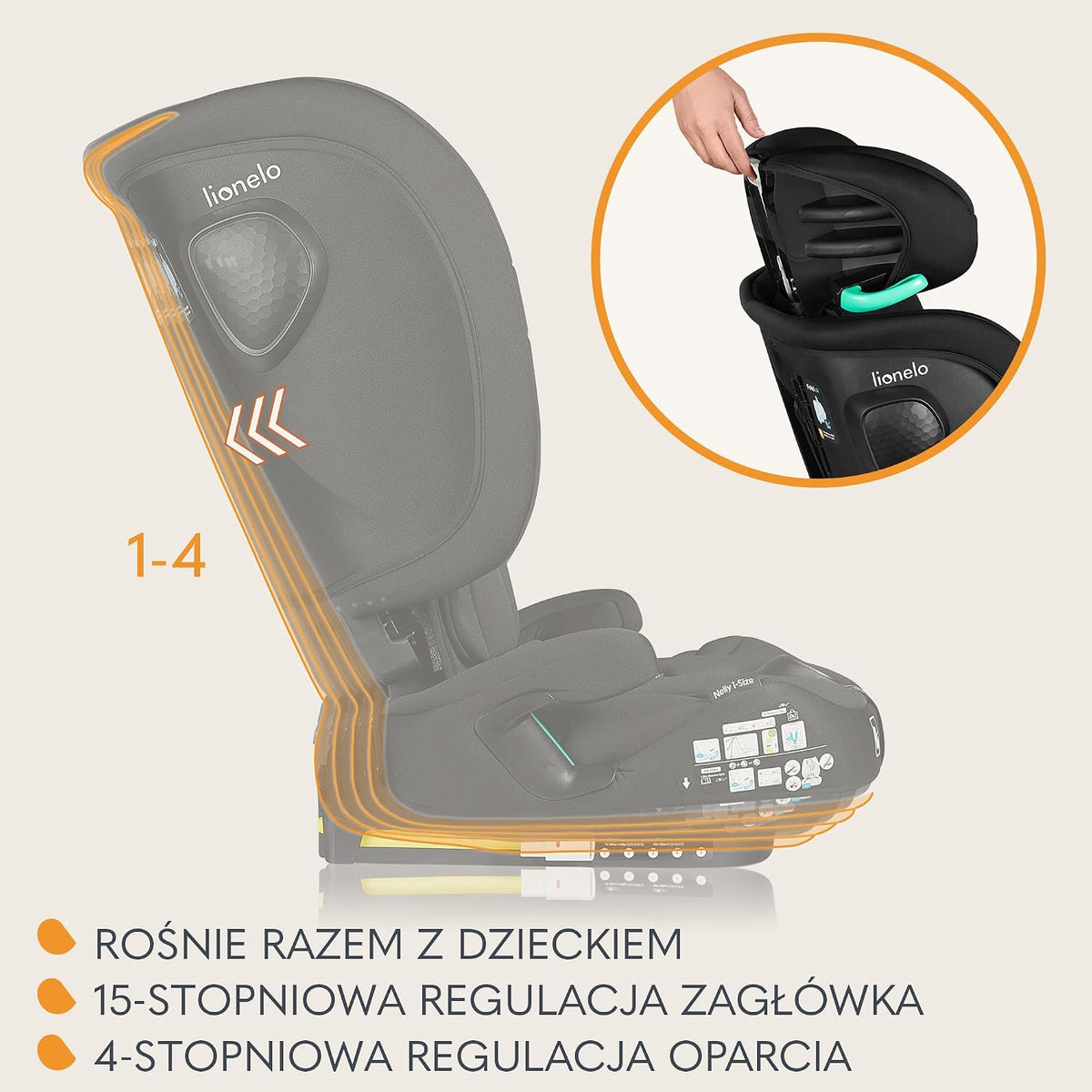 LIONELO NELLY i-Size car seat 76–150 cm with ISOFIX