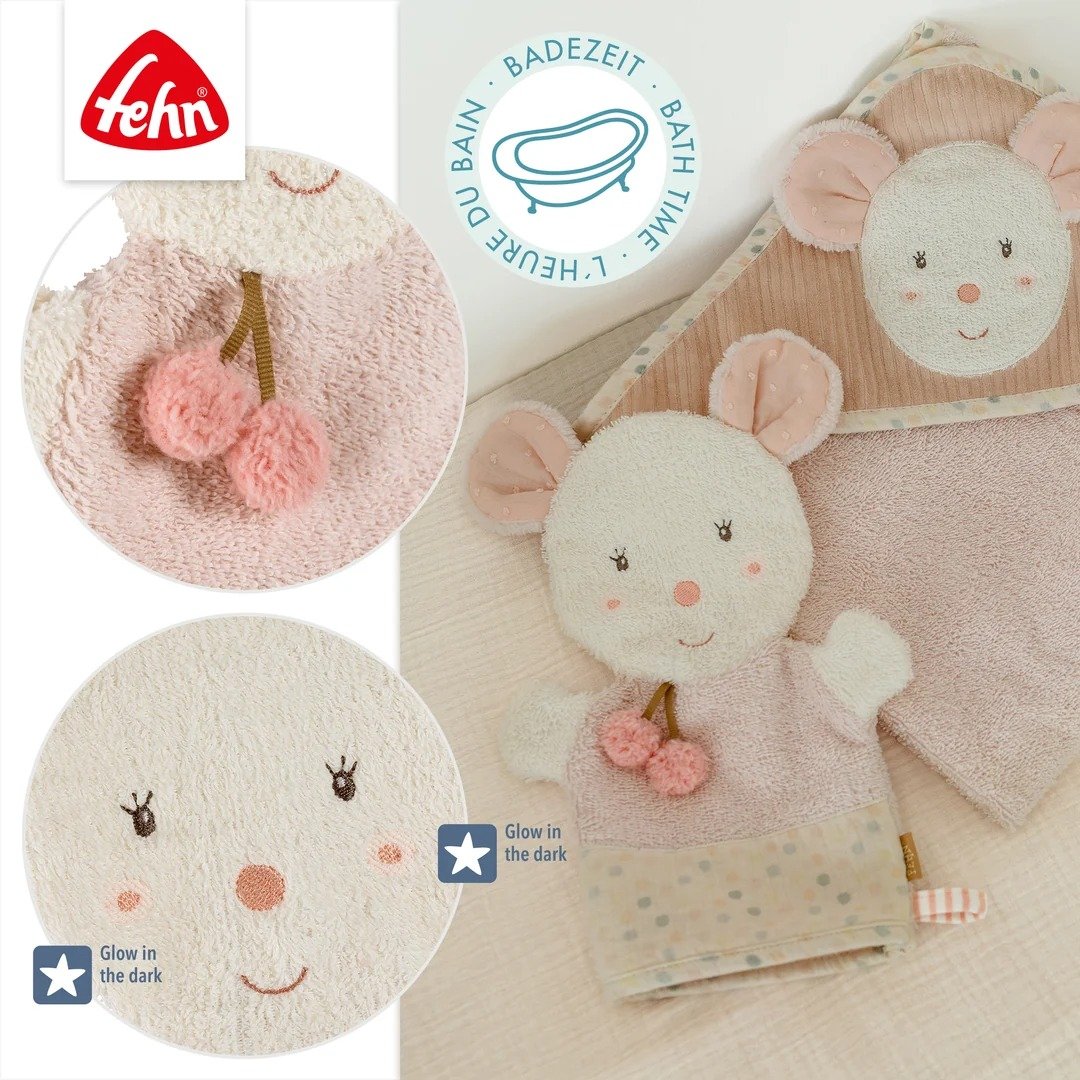 Fehn Mouse wash mitt with illuminated embroidery