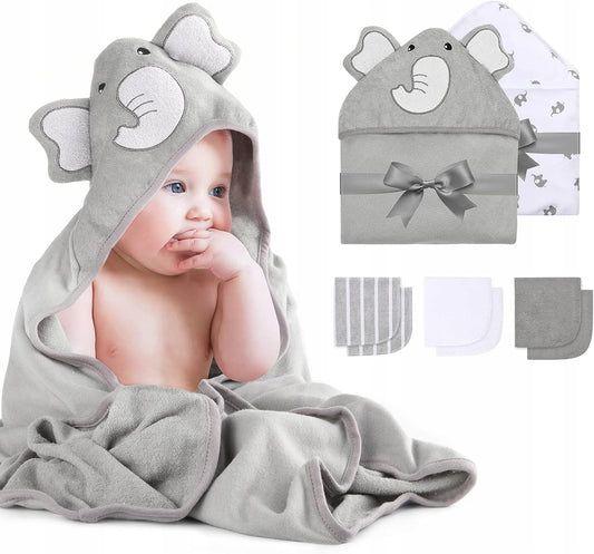 MOMCOZY hooded towels x2 76x76 + 6 24x24 washcloths