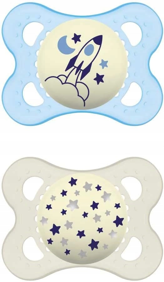 MAM ORIGINAL NIGHT smoczek uspokajający x2 2-6m KAUCZUK, świecący w ciemności, ortodontyczny
