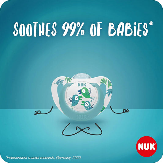 NUK STAR Day & Nightsoother x2, storage boxage 0-6 monthsBlue and greensiliconeBPA and BPS freeSHIPPING