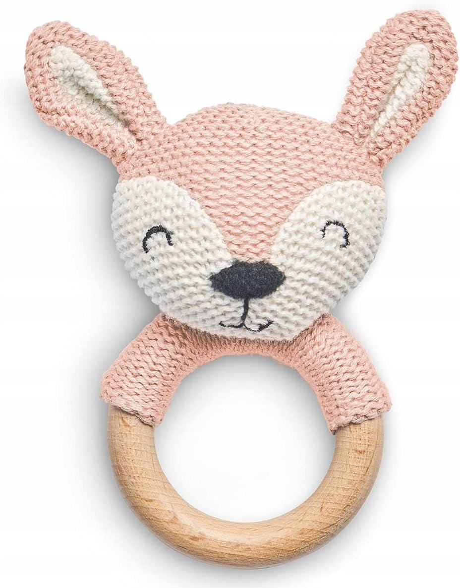 JOLLEIN Greifling aus Baumwolle und Holz mit Rassel HIRSCH 13 cm