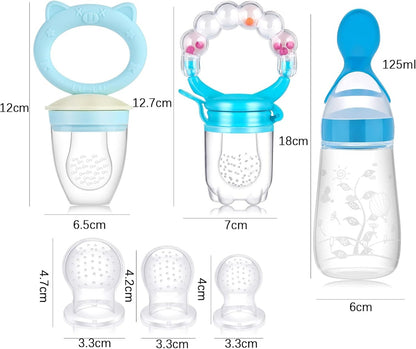 KOSHINE set includes fruit feeder x2, teats x5, spoon with container x1, pacifier chain x1