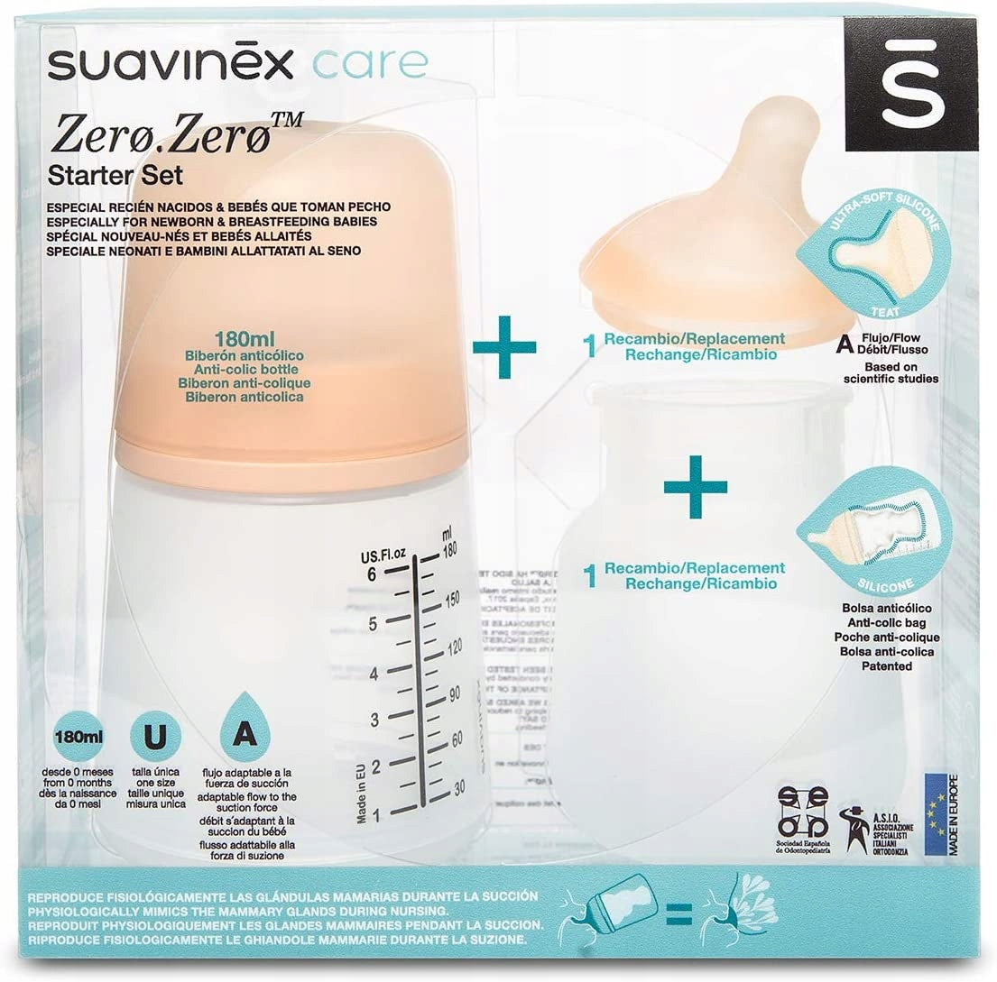 SUAVINEX zero zeroZero Zero anti-colic bottle 180 ml- Replacement Zero Zero anti-colic teat- Spare silicone
