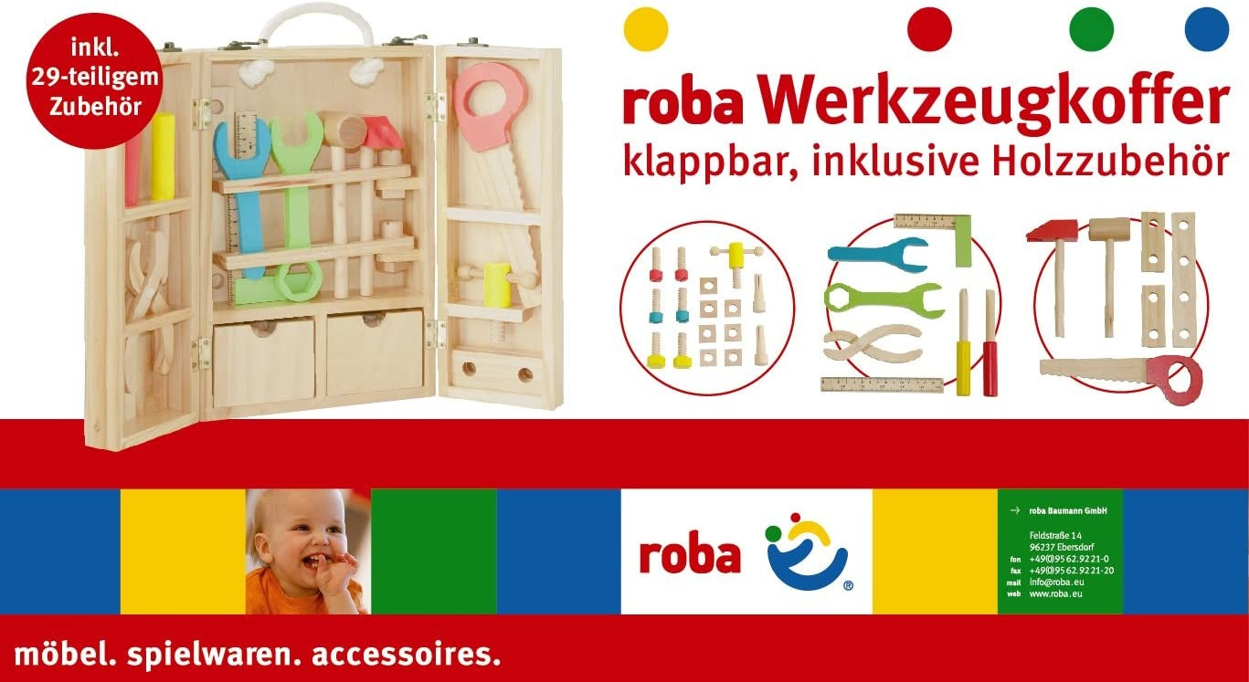 ROBAwooden tool caseage 3 l +number of elements 29new condition, damaged case -> last photo, rest unopened