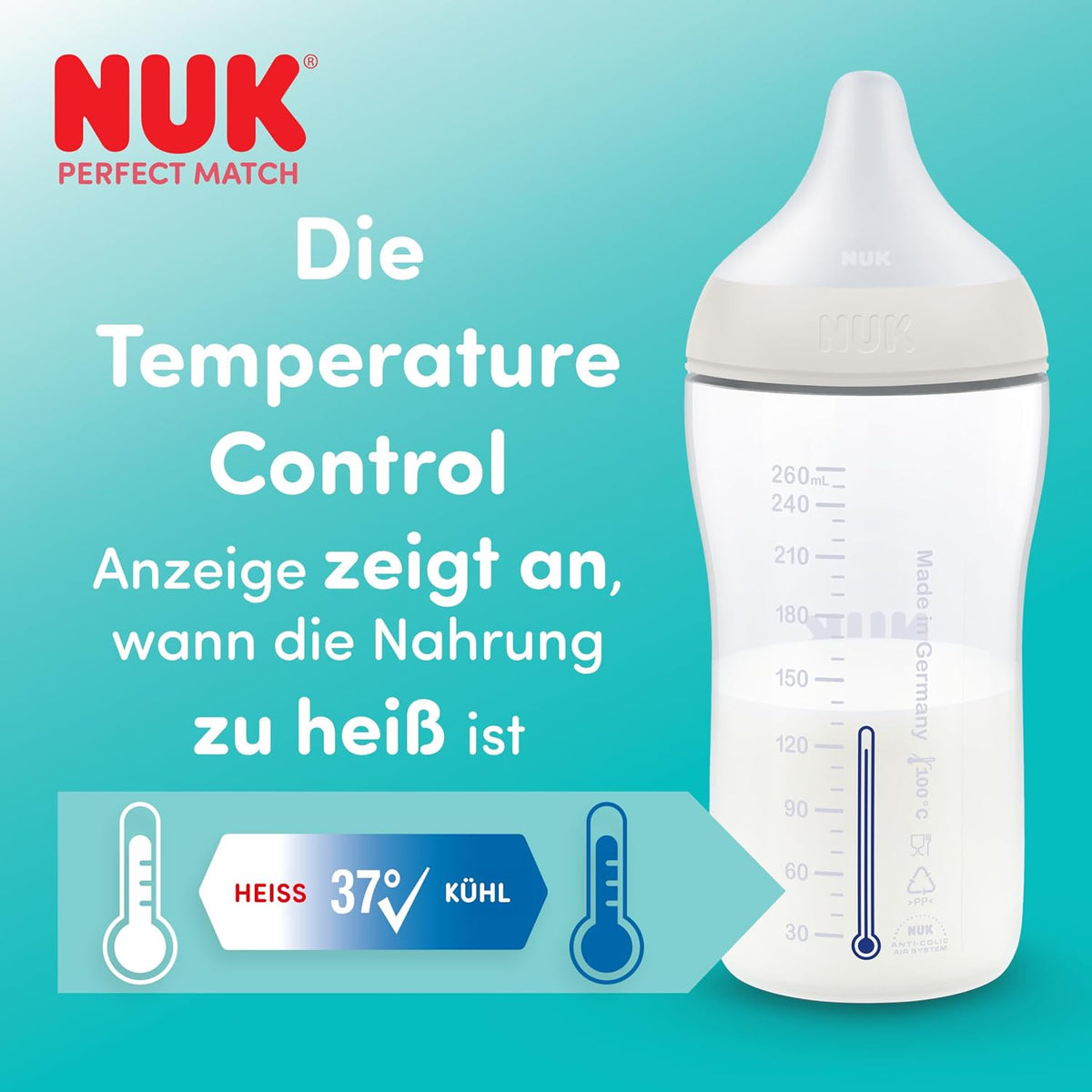 NUK Perfect Match hasfájást megelőző cumisüvegek 260 ml 3 hó+ x4 – termékfotó 6
