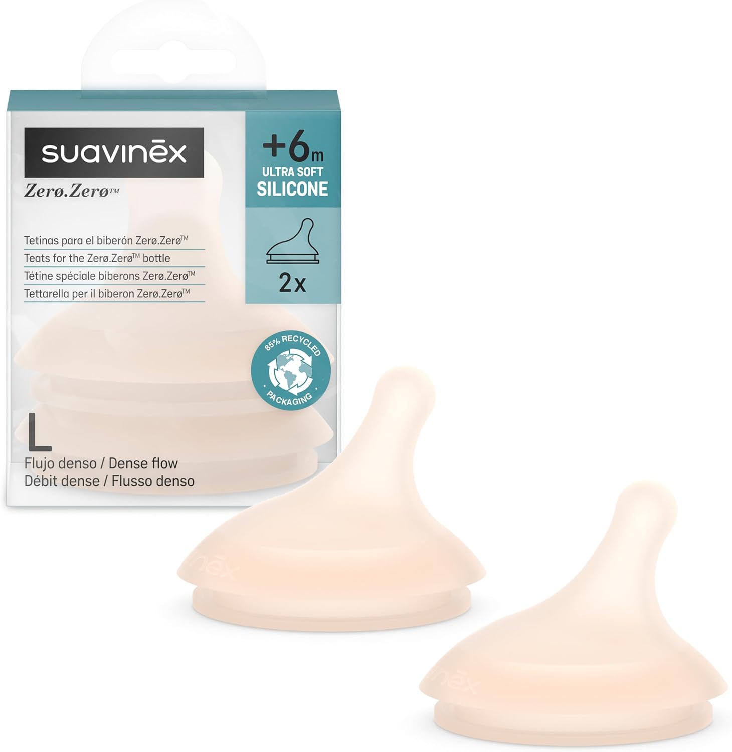 SUAVINEX Zero Zero Flaschensauger (L) für dickflüssige Nahrung ab 6 Monaten, 2er-Pack