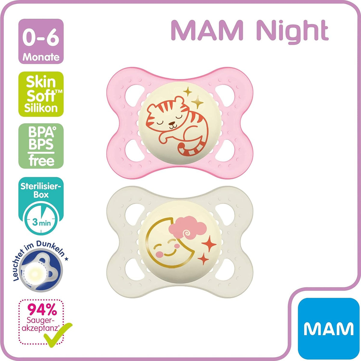 MAM ORIGINAL NIGHT uklidňující dudlík x2 0-6 měsíců