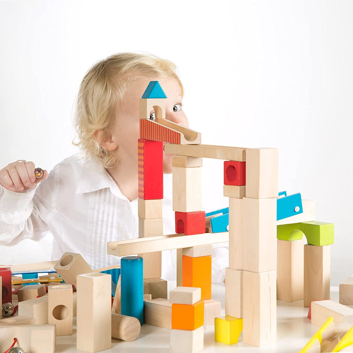 ROBA wooden marble run building blocks, 100 pcs.