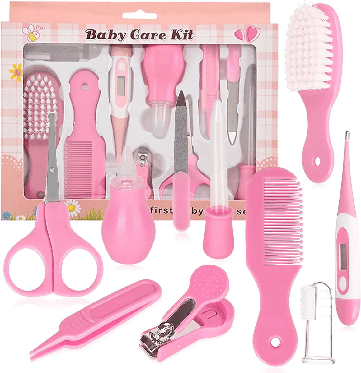 BABY CARE KITbaby care kit 10 itemsage 0 +colour pinknew-build conditionVisually the accessories are in very