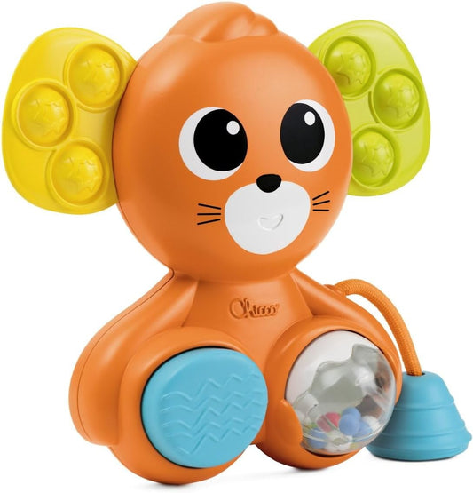 CHICCO smyslová myška s chrastítkem a pískátkem Pop It 18 x 19 cm