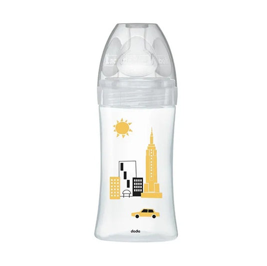 DODIE Sensation+ NEW YORK skleněná láhev 270 ml 0-6 m dudlík 2 střední průtok