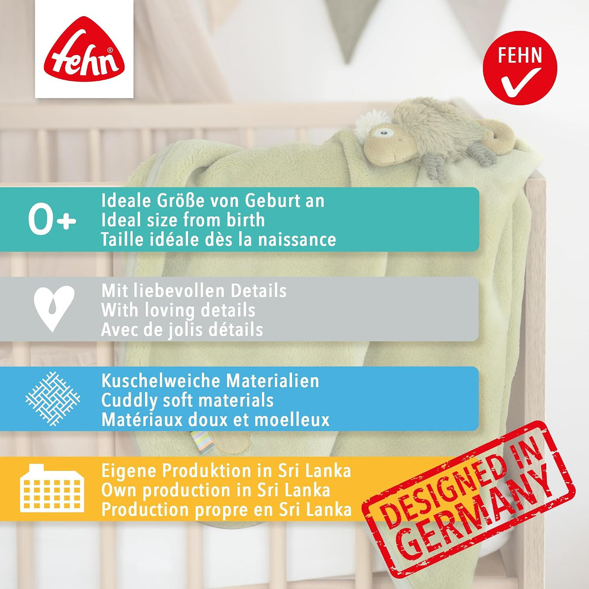 FEHN Little Castle baby blanket 75x100 cm with rattle – product image 6