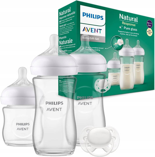 PHILIPS AVENT Natural Response set of 3 GLASS bottles + nipple