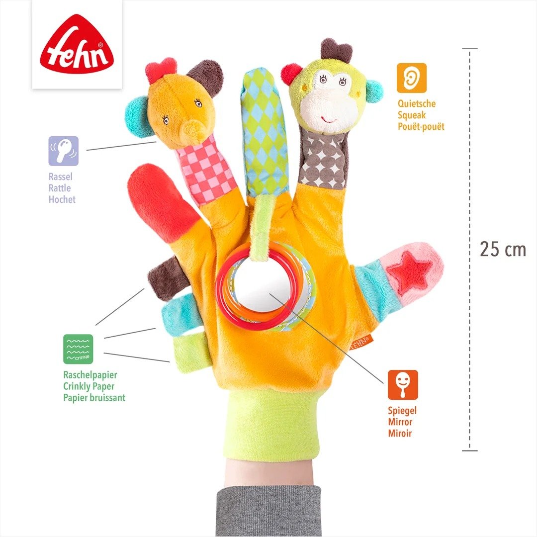 Fehn Safari sensory hand puppet with rattle