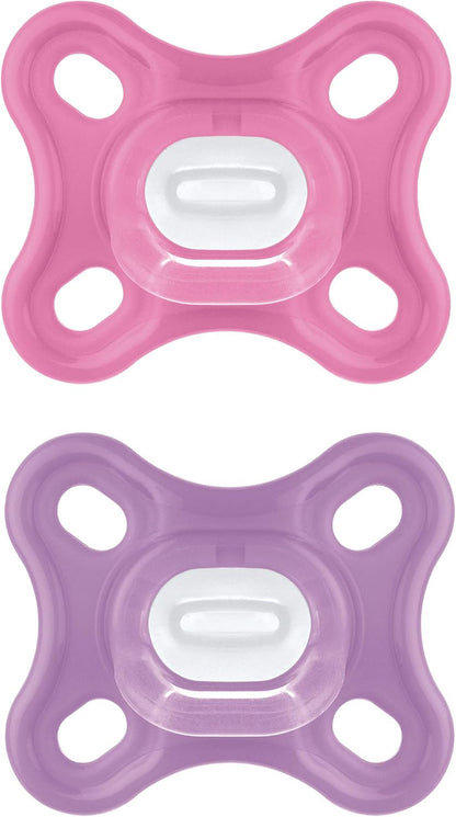 MAM Comfort silicone pacifiers, 0–3 months, pink, 2 pcs.