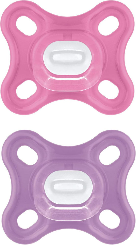 MAM Comfort silicone pacifiers, 0–3 months, pink, 2 pcs.