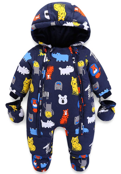 JIAMY winter hooded snowsuit 18–24 months + mittens and booties