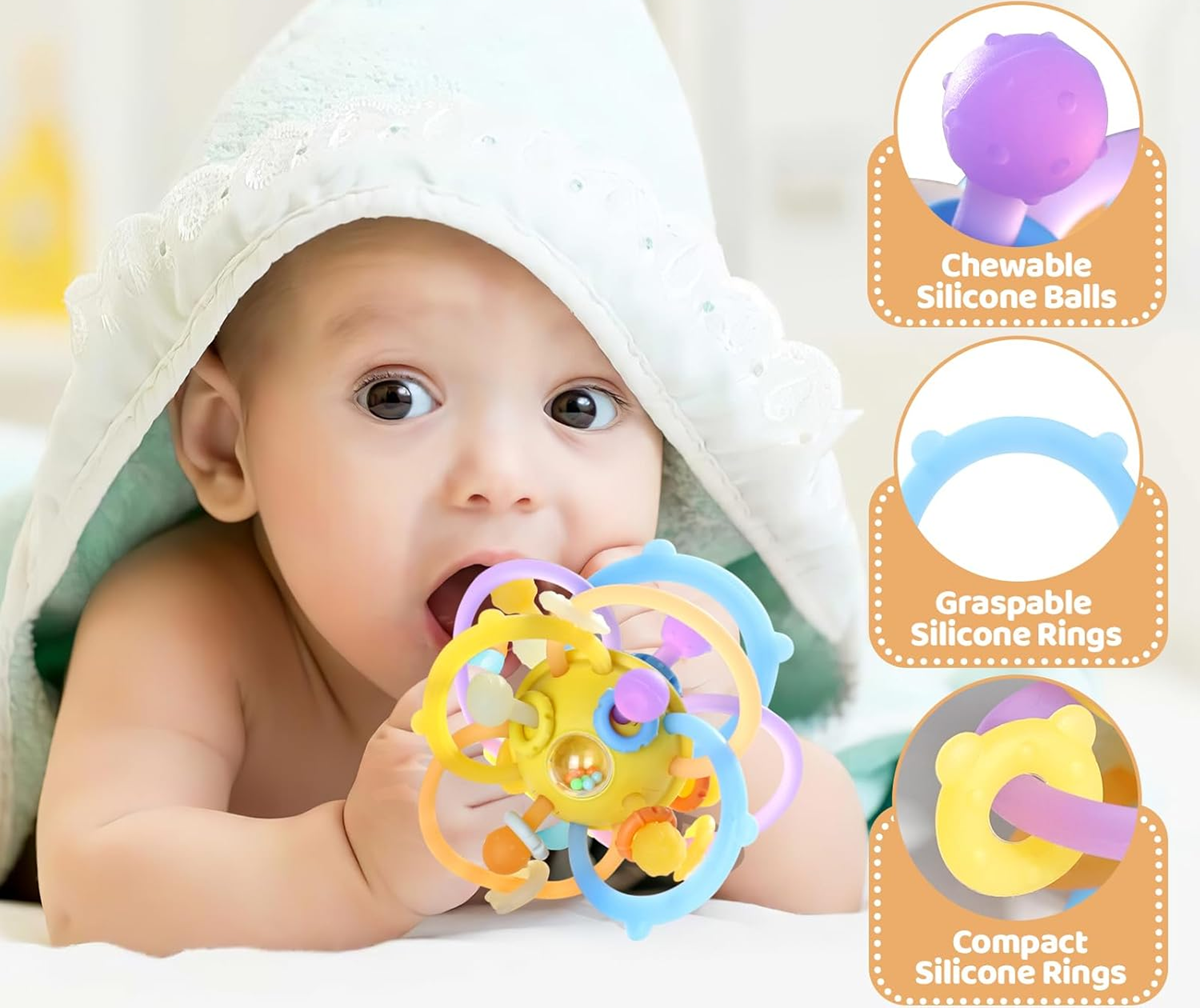 ORZBOW Baby Sensory Ball grab toy, teether with rattle