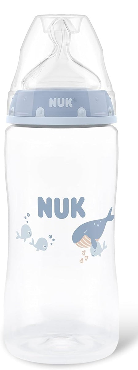 NUK First Choice láhev 300 ml savička M střední průtok 3 m+ VELRYBA