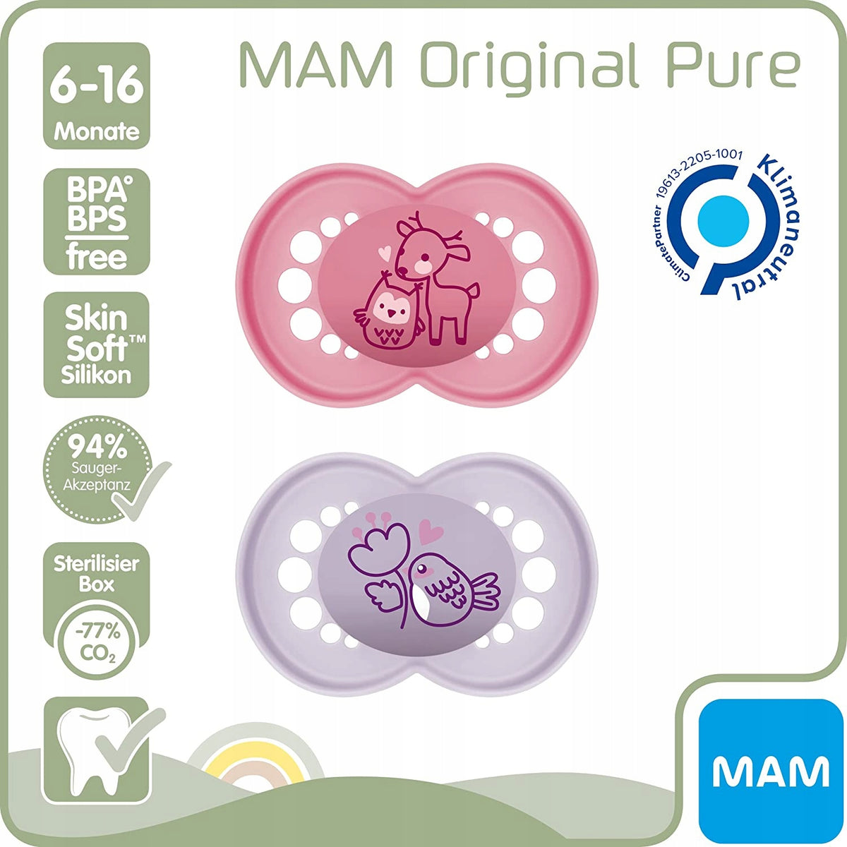 MAM ORIGINAL PURE uklidňující dudlík x2 6-16m