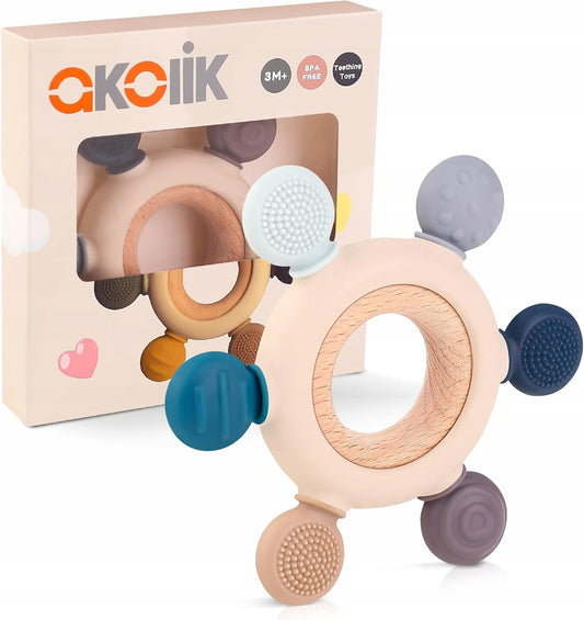 AKOLIK silikonovo-dřevěné kousátko masírující 10,8 cm 3 m+