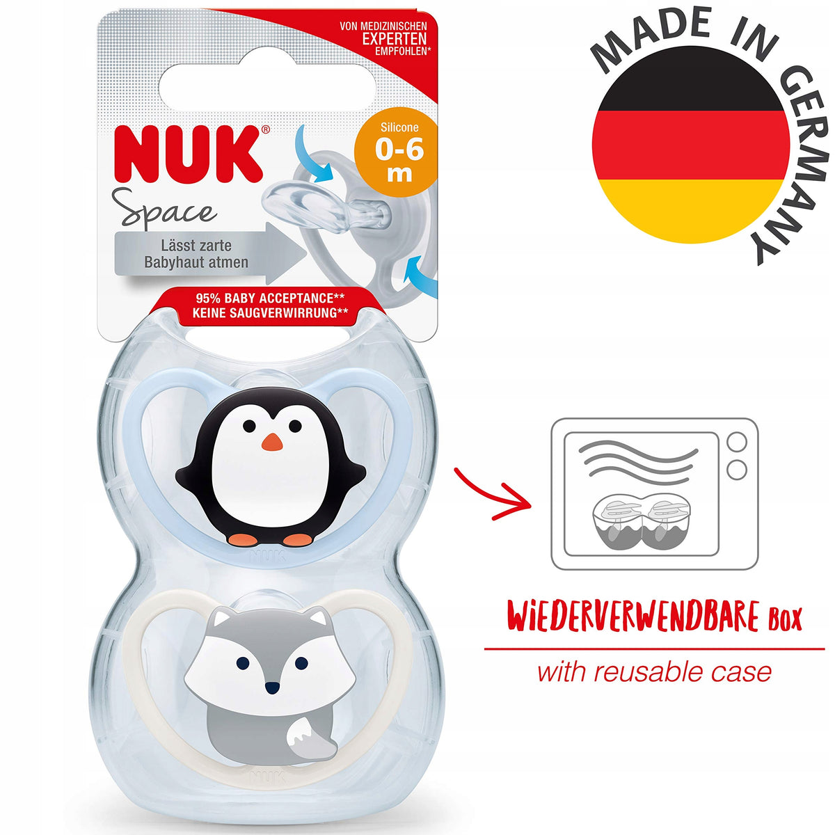 NUK Space dudlík uklidňující silikonový x2 0-6 měsíců +box