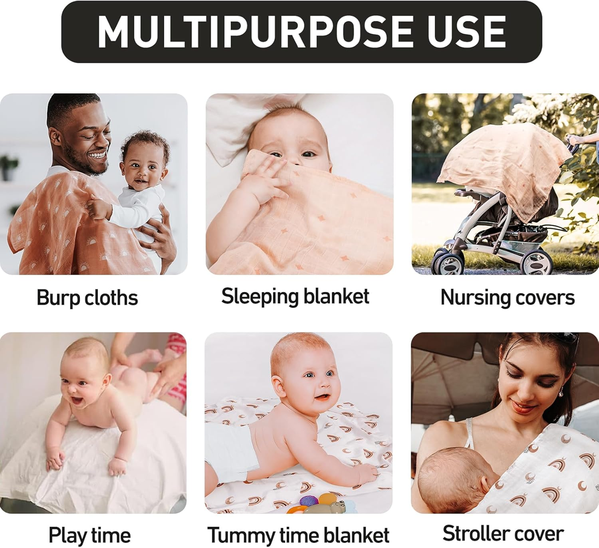 GLLQUEN muslin diapers x6