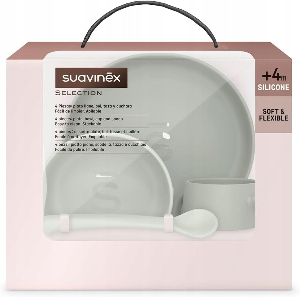 SUAVINEX Selection silicone tableware set, 4 pieces, 4m+