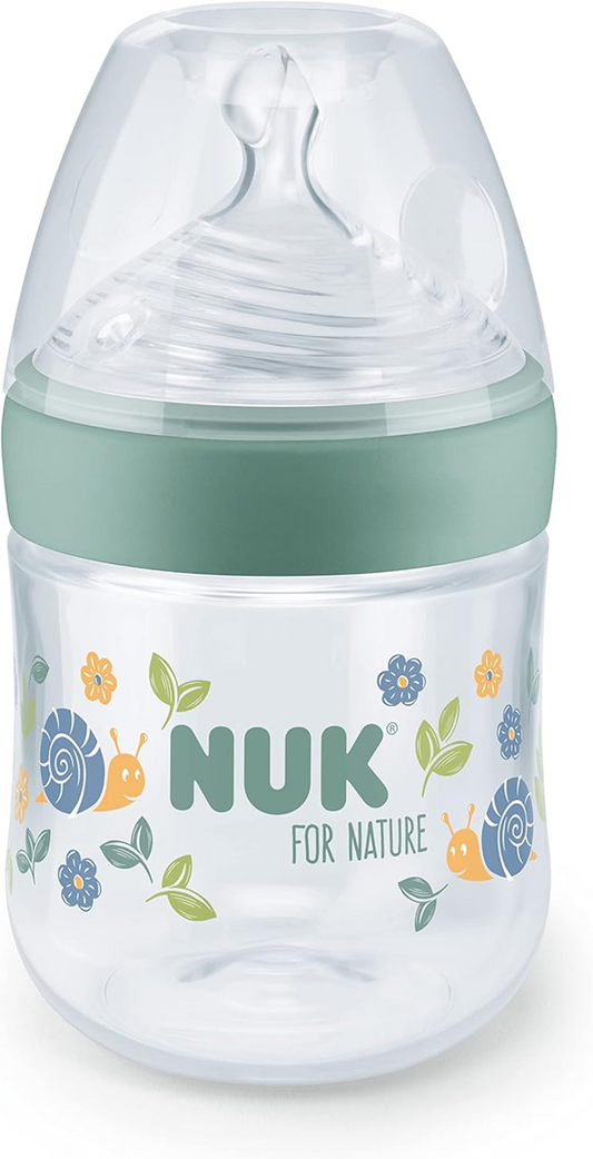 NUK For Nature lahev 150 ml 1 m+ dudlík S pomalý průtok kontrola teploty