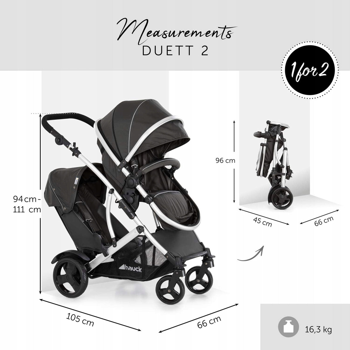 HAUCK DUETT 2 lightweight twinsize-under-parent stroller