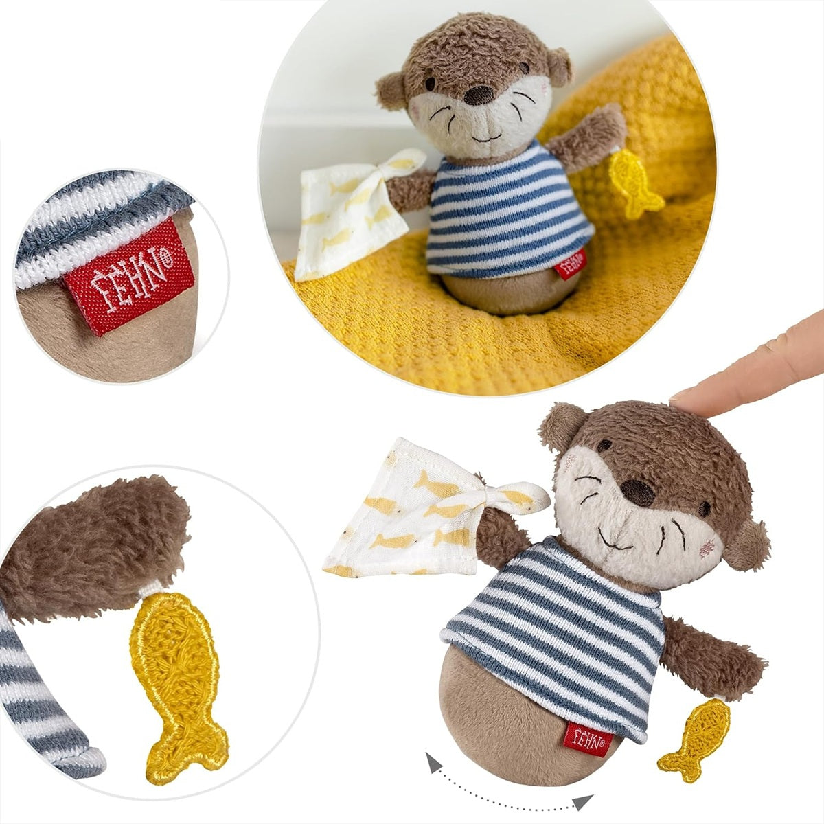 FEHN Otter roly-poly non-tipping rattle toy, 15 cm