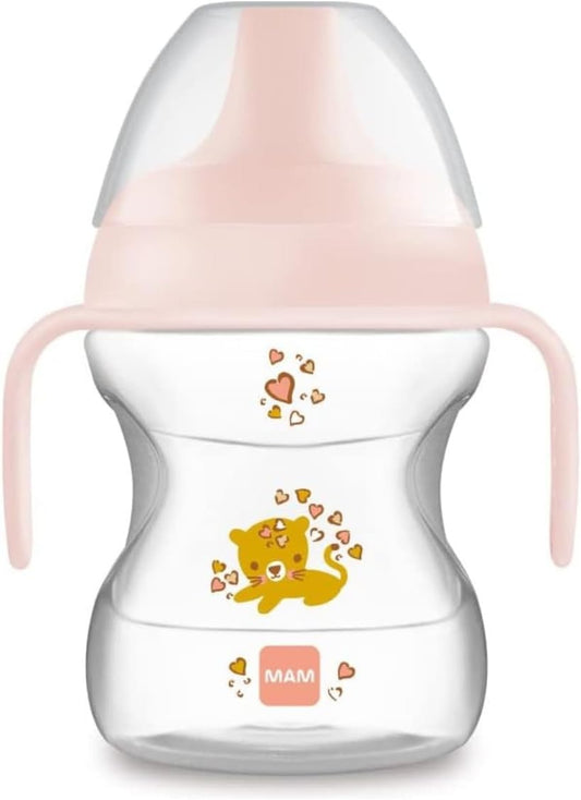 MAM Learn To Drink Cup hrneček s pítkem proti rozlití 190 ml 6 m+ KOČKA