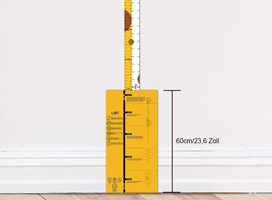 DUOUPAgrowth tape measure with giraffe motifcolour yellowwidth 5 cm, length 120 cmscale 60-180 cmEVA