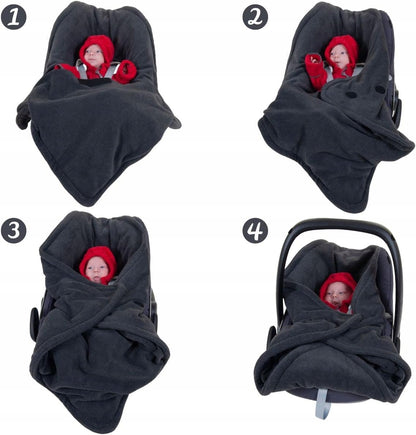 HOPPEDIZ fleece wrap blanket for a car seat with 3- and 5-point harnesses