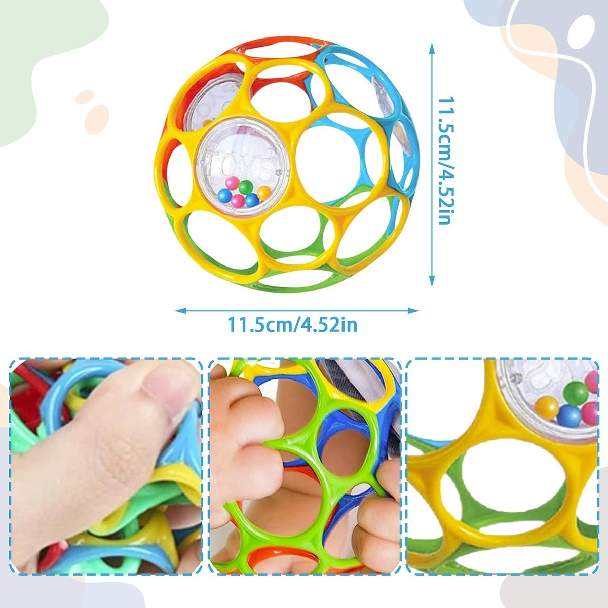 KIKUO Classic Ball teething grasping ball with rattles, 11.5 cm