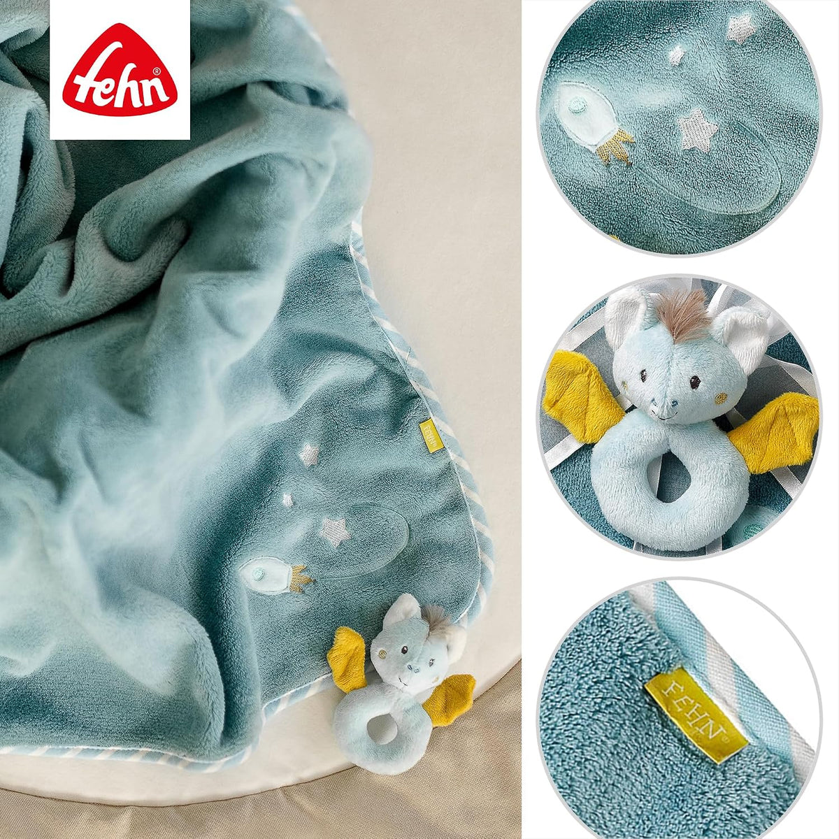 FEHN Little Castle baby blanket 75x100 cm with rattle – product image 4