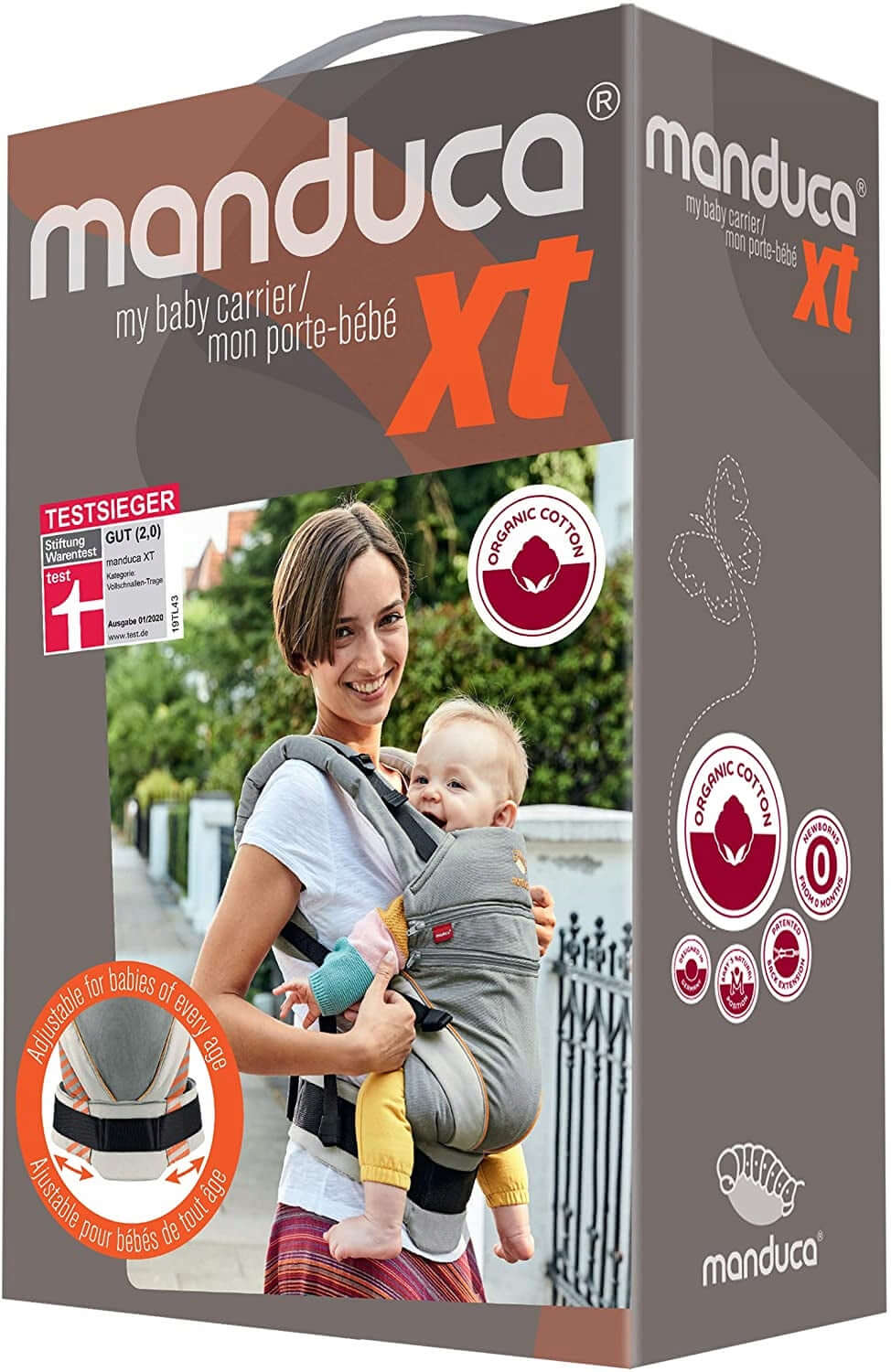 MANDUCA XT nosidełko klamrowe z bawełny organic, szare, dla niemowląt i dzieci od narodzin