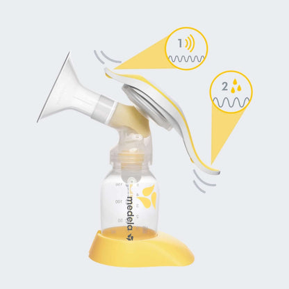 MEDELA Harmony 005.2052 laktator ręczny 2-fazowy U, żółty, z butelką i rytmem odciągania 1-2