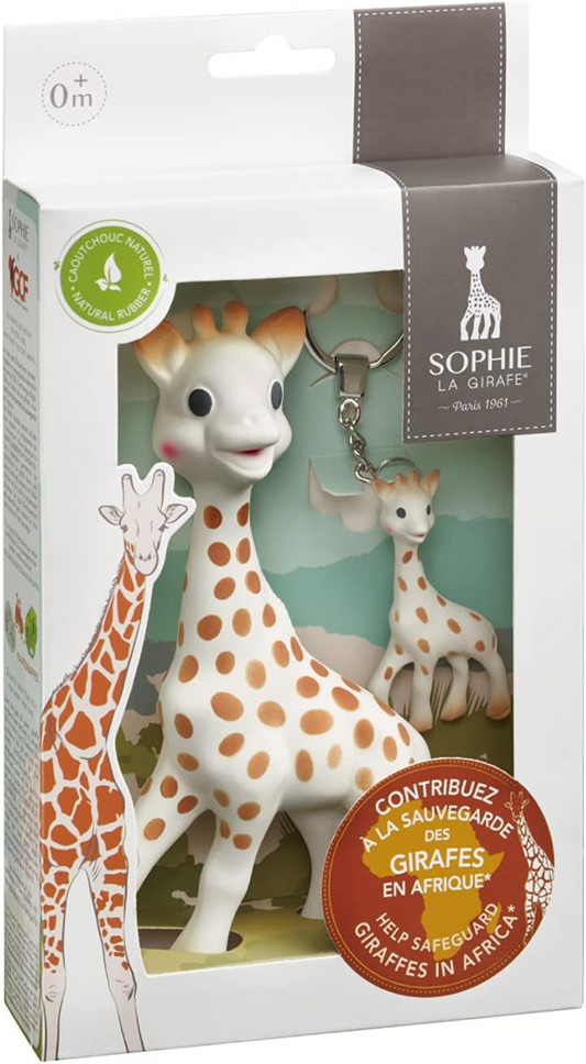 ŽIRAFA SOPHIE kousátko přírodní SO PURE 18CM + přívěsek na klíče