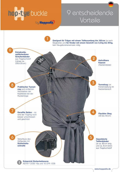 HOPPEDIZ hop-tye ergonomic baby carrier 0–30 months