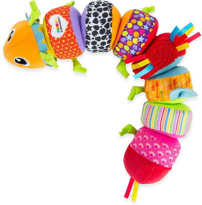 LAMAZE Mix & Match senzorická housenka s chrastítkem 8 částí na suchý zip 44 cm