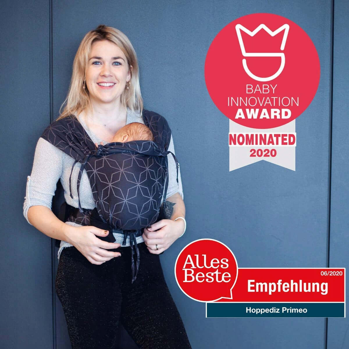 HOPPEDIZ PRIMEO nosidełko ergonomiczne, noszenie dziecka od urodzenia, Baby Innovation Award 2020